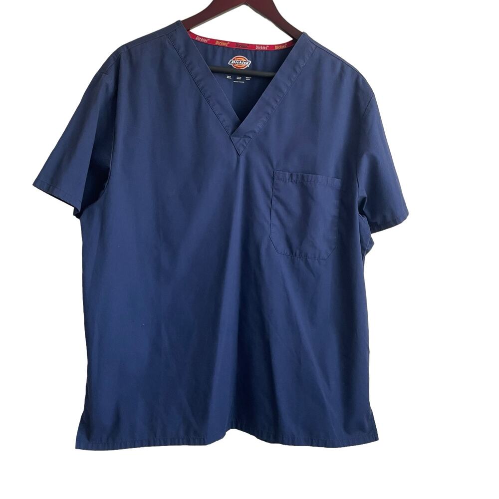 Dickies Mens Scrub Top L Blue Casual Standard Medical Uniform Nurse Workwear
